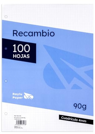 Raylu Paper Fogli a Quadretti A4 con Buchi Rinforzati, 100 Fogli da 90 g, Quadrettatura 4×4 mm, Fogli per Raccoglitore ad Anelli A4, Ideali per Scuola, Università e Ufficio (griglia 4mm)