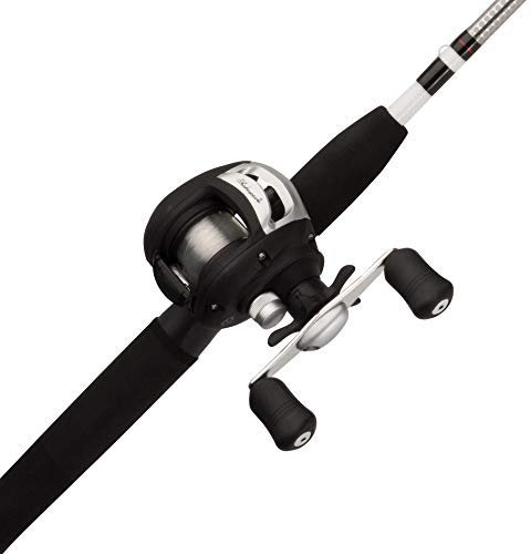 Shakespeare Alpha Angelset, Baitcastspule und 1,8 m Angelrute, Flache Rolle, rechts/Linke Griffposition, 2-teilige röhrenförmige Glasrute, Graphitrahmen, Multi-Disc-Sternbremssystem