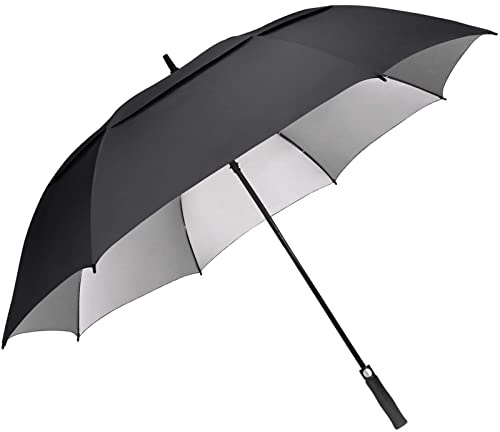 G4Free 54 inch Windproof Golf Umbrella UV Protection Auto Open Double Canopy Vented Sun Rain Waterproof Stick Umbrellas (Black)