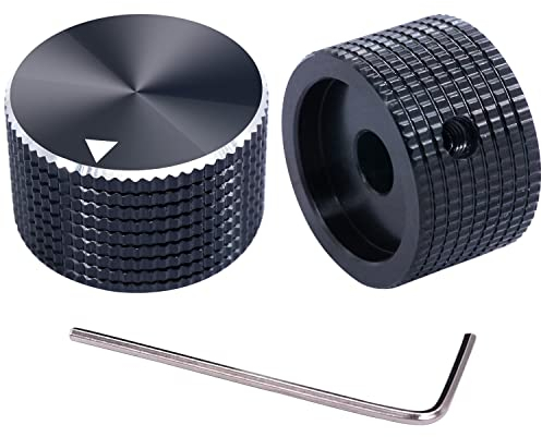 Taiss/2 Stücke Schwarzer Aluminium-Drehknopf für Wellen mit 6 mm Durchmesser, Lautstärkeregler, GitarrenDrehknopf, 25 mm Durchmesser x 15mm Höhe