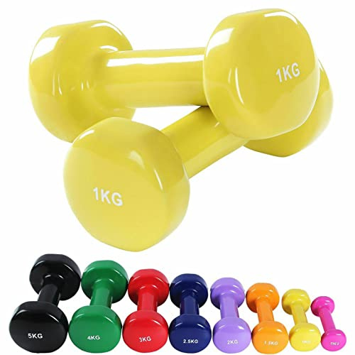TnP Distribution Cast Iron Dumbbell Weights Set 1KG x 2 Coloured Dumbbells Set 1KG Pair