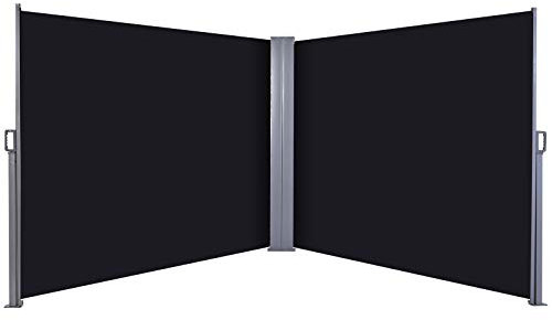 Outsunny 600 x 180 cm (HxL) Retractable Awning Double Canopy Side Privacy Protection Sun Shade Side Blind w/Steel Frame Versatile Use In Garden Patio - Black