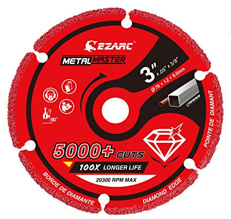 EZARC Diamond Cutting Disc 76mm x 9.5mm(3) Cutting Off Wheel Fits Die Grinder with 5000+ Cuts on Rebar, Steel, Iron and INOX