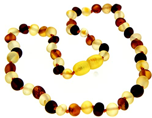 SilverAmber Jewellery Mehrfarbiger unpolierte baltische Bernstein perlen Halskettet - Kettenlänge 36 cm - Erhältlich in verschiedenen Farben und Größen - NRAWMIX36