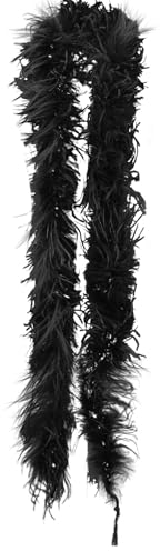 Federboa Weihnachtsboa, 200CM Federboa Flauschige Straußenfeder Verkleidungszubehör Halloween Handwerk Hochzeitsdekoration Girlande Federschal Damen Mädchen Karnevals Kostüm Accessoire,Schwarz