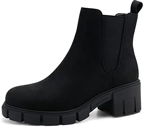 JABASIC Botas Chelsea para mujeres botas de plataforma elásticas de slip-on (42,Negro de gamuza)