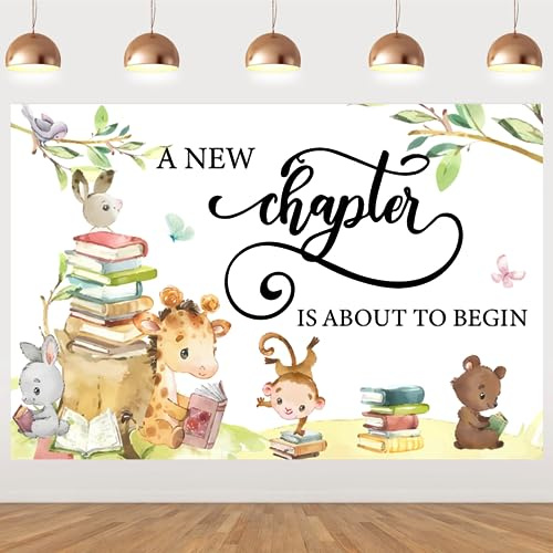 JOYMEMO Storybook Baby Shower Backdrop - A New Chapter Is About To Begin Baby Shower Decorations, Storybook Theme Baby Shower Decor, Forest Animal Party Supplies