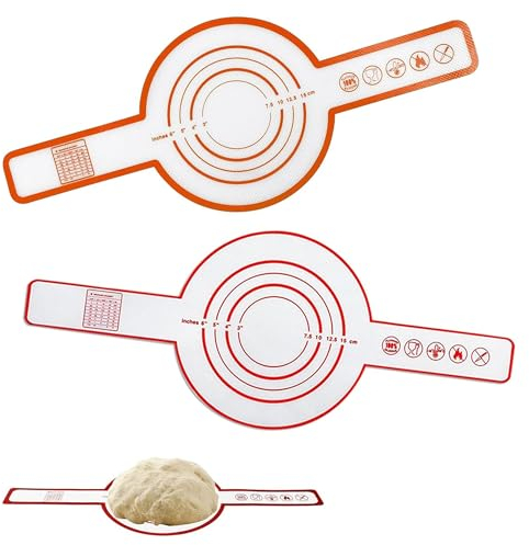 Ltsbaed 2 Stück Backmatte Silikon mit Griffen, Silikon Brotschlinge für Dutch Oven, Wiederverwendbar Rund Brotbackmatte, Antihaft & Leicht zu reinigen Bread Mat für Teig,Macarons,Kekse - 53 * 21CM