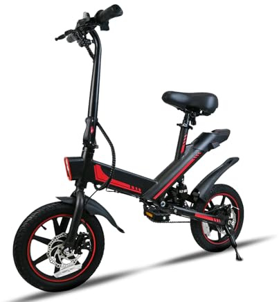 HBFTXRIDE Bicicleta eléctrica plegable de 14 pulgadas, bicicleta eléctrica para adulto, 25 km/h, 36 V, 10,4 Ah, batería de litio, hasta 35-45 km bicicleta eléctrica para hombre y mujer, pedaleo
