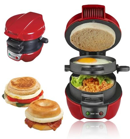 Appareils À Sandwiches, Muffin Burger Maker Et Grill Sandwich/Hamburger, Avec Une Bague À Œufs, Parfait Pour Le Hamburger, Collations, Petit Déjeuner Rapide (Rouge)