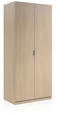 duehome | Armario Ropero 2 Puertas, Armario Habitación, Dormitorio, Modelo Astra, Acabado en Color Roble, Medidas: 81 cm (Ancho) x 180 cm (Alto) x 52 cm (Fondo)