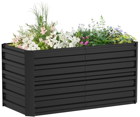 LZQ Hochbeet Metall,975L Pflanzkasten Hochbeete für Garten,Rostfreies Stahlblech Kräuterbeet, Verzinktes Gemüsebeet Pflanzenbeet zum Anbau von Gemüse, Blumen, 180x90x58 cm Rechteckigl,Schwarz M