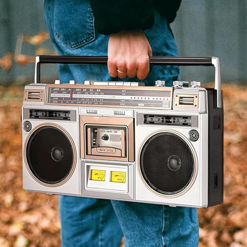 Retro Bluetooth-boombox med AM/FM-radio, kassettinspelare, SD/USB-stöd för hem- och reseunderhållning