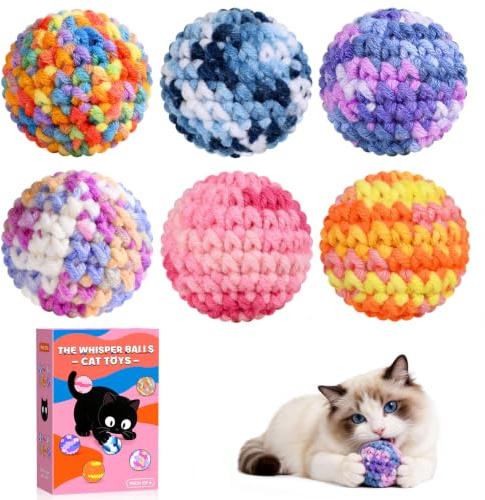 SYHZC 6 Pack Cat Toy Balls – Colourful Soft Knitted Balls with Gentle Bells