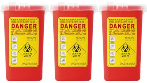 IDEANATEGRATE Lot de 3 Boîtes à Rouges avec Couvercle à Charnière, Petit Conteneur à Objets Tranchants Portable, Sécurité Anti-déversement pour Élimination des Déchets en Couleur Aléatoire