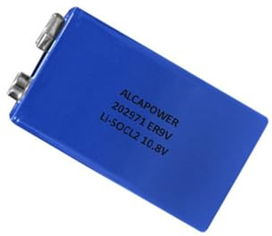 Pila Li-SOCL2 formato 9V ER9V 10,8V 1200mAh 1,2Ah, alta capacità, lunga durata, per sensori, allarmi, dispositivi smart home, liSOCL2, batteria, litio cloruro di tionile, non ricaricabile