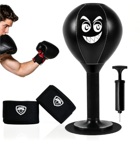 Punching Ball Bureau pour Defoulement et Relaxation | Punching Ball Complet et Pratique avec Pompe Bandages Ventouse Valve et Aiguille pour Bureau et Maison