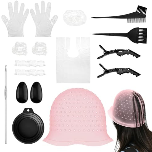12 Piezas Gorro Mechas con Agujeros de Silicoa para Mujeres, Rosa