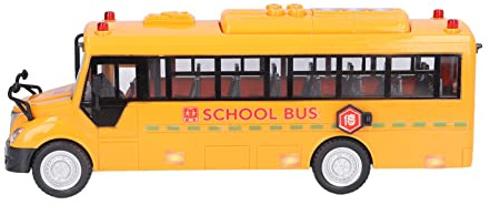Rcniso Yellow School Bus Model Toy with Open Doors and Sound Lights, Educational Play Vehicle for Kids 3 Years and Up Plastic Car