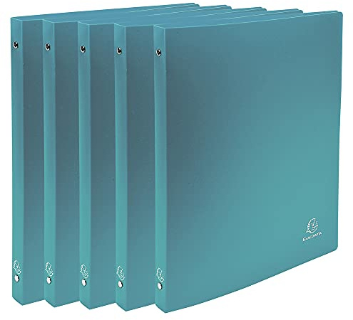 Exacompta 51183SE 5er Pack Ringhefter OPAK DIN A4 aus Kunststoff mit 4 Ringen 20 mm breit dunkelgrün ideal für Schule und Büro Ringhefter Ringordner Ringbuchordner