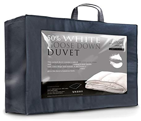 Littens Luxury Ultimate Collection All Seasons Duo 15 Tog Single Bed Size 50% White Goose Down & Feather Natural Duvet Quilt 280TC 100% Cotton, Down Proof (135cm x 200cm)