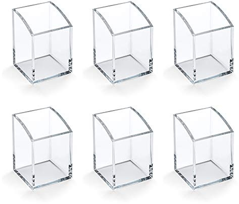 Osco Clear Acrylic Pen Pot 6 Pack – Square Transparent Pencil Holder & Desk Tidy – Durable Office Organiser for Stationery, Pens, Pencils & Makeup Brushes – H10 x W7 x D7 cm