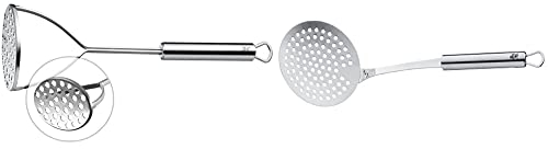 WMF Profi Plus Kartoffelstampfer 28,5 cm und Schaumlöffel 30 cm, Cromargan Edelstahl Teilmattiert, Spülmaschinengeeignet