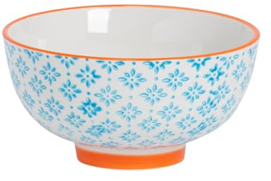 Nicola Spring Patterned Rice Bowls - Blue - 11.5cm - Porcelain Flower Print Design Noodle Serving Snack Bowls for Snacks, Pasta, Noodles, Fruit, Cereal, Salads