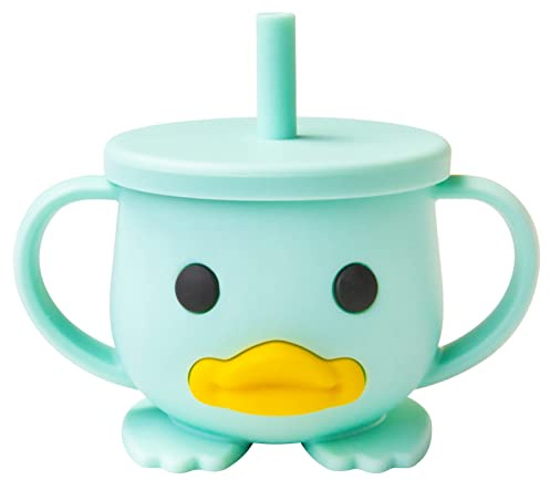 nohlerlife Tazza per bambini, Sippy Cup in silicone, 200 ml Tazza con cannuccia senza BPA, per microonde e lavastoviglie, 6 mesi, stoviglie in silicone per bambini (Ciano con cannuccia)