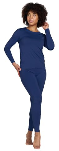 LAPASA Completo Termico Donna Fodera in Micropile Calore Base L41 - Abbigliamento Intimo Invernale Maglia Pantaloni Calzamaglia Tuta Sci Blu Navi M