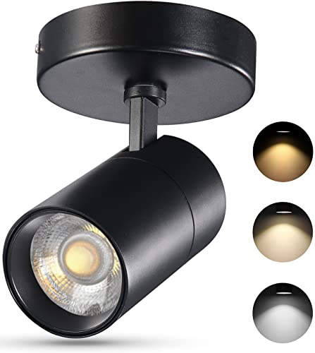 VANoopee 3-Color Dimmable Ceiling Spotlight Flush Mount Adjustable Spotlight Directional LED Spot Lights Indoor Bright Accent Fixture for Living Room Bedroom - CRI90 36° Flicker Free 20W 2000lm Black