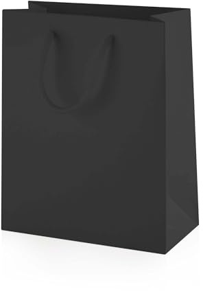 Thepaperbagstore 20 Svarta små matta presentpåsar 15×19×8cm | Lyxiga mattlaminerade presentpåsar med starka rephandtag och förstärkt botten för gåvor, butik och event