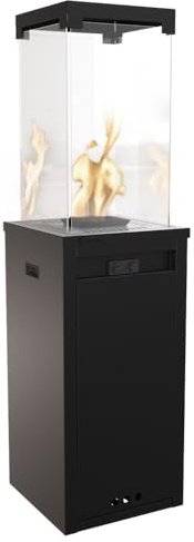 KRATKI Patio Light Calefactor Exterior a Gas para Jardín y Terraza 8,2 kW – Propano/Butano G30/30 mbar – Chimenea sin Humo – Diseño Negro con Cristal Templado