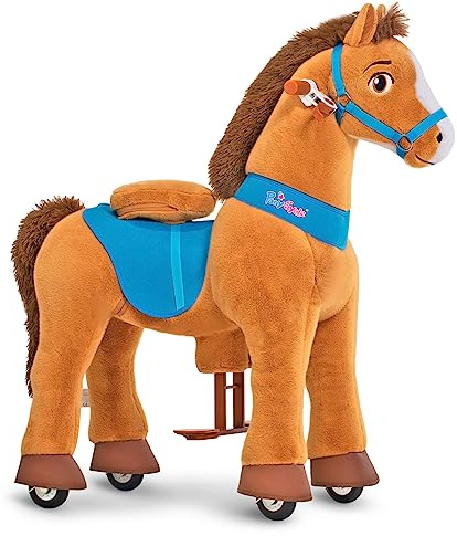 PonyCycle Ride on Horse Toys for Kids Riding Brown Horse Rocking Horse Essential Model E (with Brake/ 35.4 Height/Size 4) Ride-on Pony Giddy up Walking Mechanical Pony Plush Animal with Wheels E437