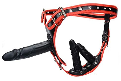 Fritosy Dildo nero strap-on rosso con cintura per imbracatura 3 dildo in silicone rimovibili, imbracatura di dimensioni regolabili punto G stimola il giocattolo del sesso del dildo coppie (allunga)