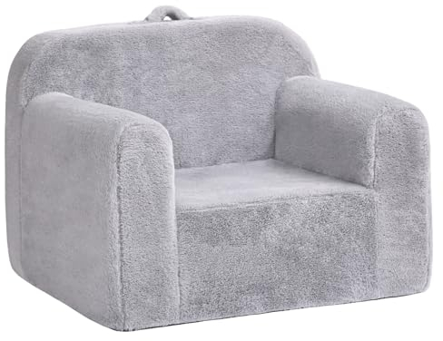 YOTATING Kids Sofa Toddler Chair, Chirldren Couch with Side Pockets with Removable and Washable Cover Carrying Handle Toddler Armrest Chair Kids Read Sofa for Girl or Boy, Plush Grey