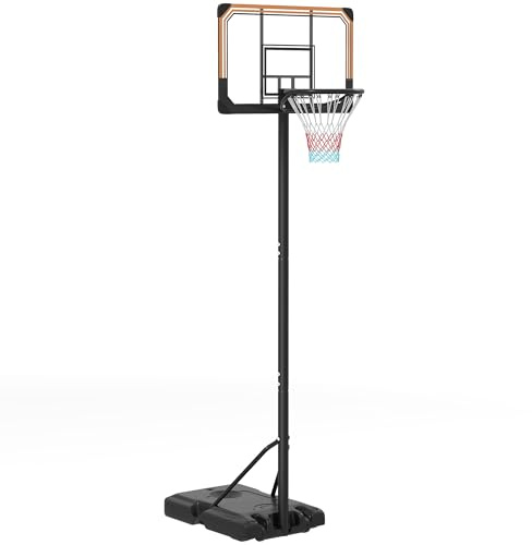 SPORTNOW Height Adjustable Basketball Hoop and Stand, Freestanding Basketball Stand, Net, System with Wheels, Enlarged Base, PC Backboard for teenager, 1.82-2.13(m) - Black