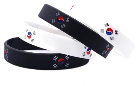 ZENRUIMING 4Pcs Korea Flag Silicone Bracelet, Outdoor Leisure Sports Stretchy Bracelet, Soccer Basketball Rugby Support Bracelet