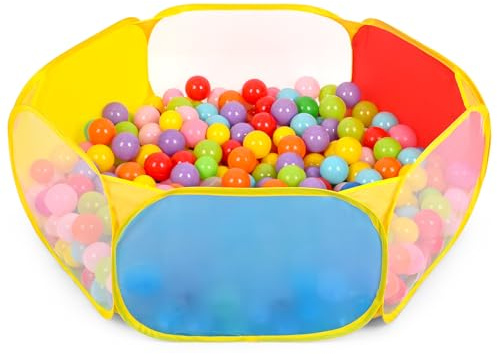 Eocolz Large Ball Pit for Kids Pop Up Tent Kids Play House Crawling Playpen with Basketball Basket and Zipper Storage Bag 120cm (Multicolor with Mesh)