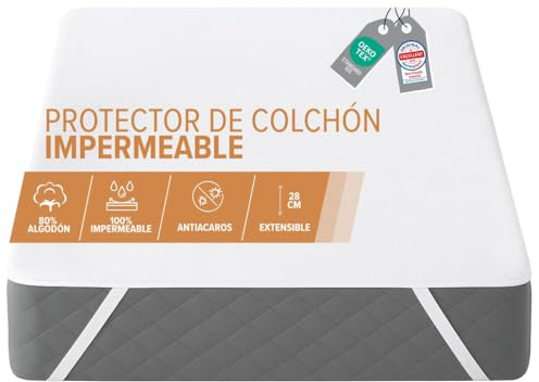 Dreamway Coprimaterasso Matrimoniale 160x200 cm – Impermeabile, cotone Oeko-Tex, coprimaterasso resistente con 4 angoli elastici – Per materassi fino a 28 cm