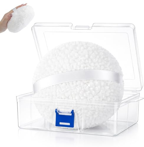 Großer Flauschiger Puderquaste, Weiche Flauschige Puderquaste Für Körper Ultraweich Velours Gesicht Ausgestattet Mit Einer Großen Box Make up Werkzeug Für Nasses Trockenes Gesicht Körper (Weiß)