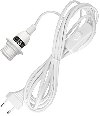 kwmobile Lampenfassung E14 Lampenfassung Kabel für Leuchtmittel mit Ring Befestigung Stromkabel Weiß Steckdose und Schalter Kabel 3,5m