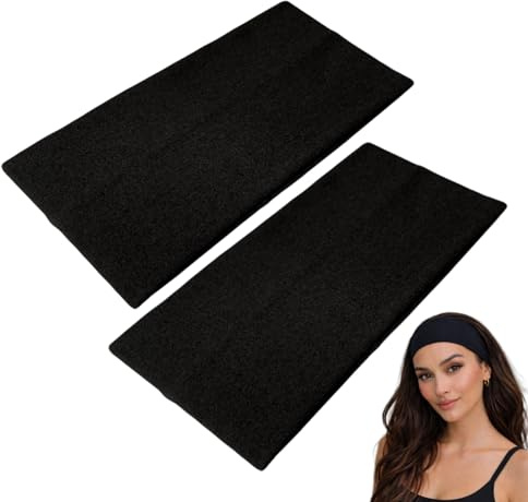WESTEND CHOICE Extra Wide Headbands 11cm Plain Stretchy Kylie Head Band 2 Pack Unisex Bandeau Headbands for Women & Men Soft Hairbands Yoga Bandana Headband (Black)