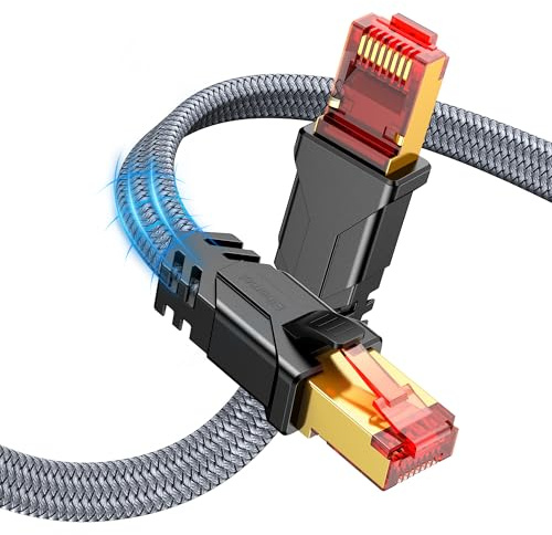 Snowkids Cat 8 Ethernet Cable 15 FT, Braided Heavy Duty High Speed Internet/LAN/Network Cable, 40Gbps 2000Mhz, Indoor and Outdoor Flat Patch Cord RJ45 Connector for Gaming, PC, Modem, Router