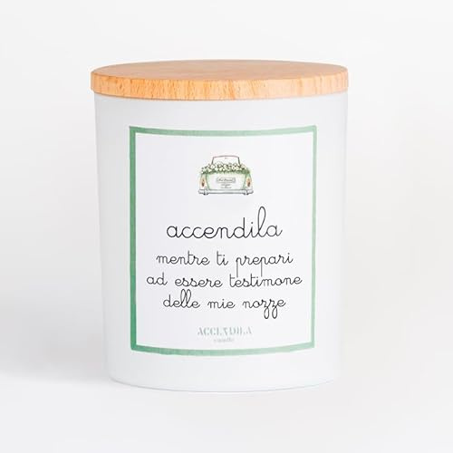 ACCENDILA CANDLE Testimone - Candela Profumata, Fiori d'Arancio, Cera naturale, Made in Italy, Bicchiere in Vetro Satinato, Tappo in Legno di Faggio, 200 grammi