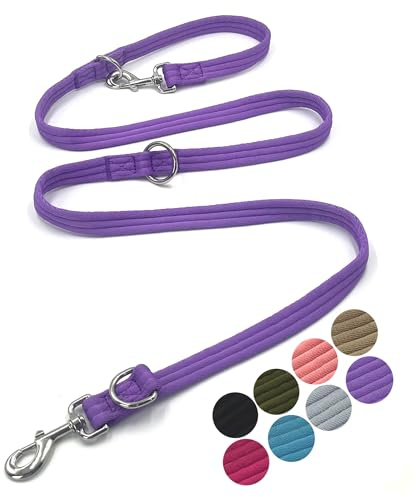 Dog Leash-Multifunctional Double Ended,for Obedience Training Or Distance Work Easy to Use,Lightweight,Soft&Durable Convertible Hands Free,Crossbody,Over Shoulder (Purple, 2M*2.5CM)
