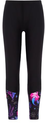 HULIJA Kinder Mädchen Leggings Lang Hose Elastischem Bund Sportleggings Badehose Unterleggings Yoga Pilate Fitness Strand Schwarz 158-164