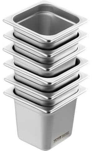 VEVOR 6er-Pack Hotelpfannen, 1/6 Anti-Stau-Dampfpfanne, 0,8 mm dicke Edelstahl-Dampftischpfanne für Restaurants, 6 Zoll tiefe kommerzielle Tischpfanne, Catering-Aufbewahrungspfanne für Lebensmittel
