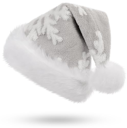 CITÉTOILE Gorro de Papá Noel, Sombrero de Navidad, Gorro navideño unisex para adultos, Con pompón y ala peludos, Sombreros para fiestas navideñas y familiares