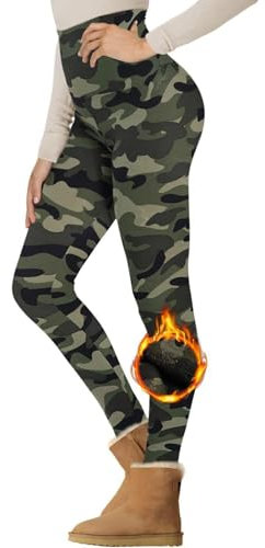 Generisch Thermo Leggings Damen im Winter High Waist Warm Thermohose Leggins Blickdicht Winter Pantyhose Wärmende Fleece Strumpfhose Hohe Taille Leggings Lange Yoga Pants Blickdicht (Camouflage, S)
